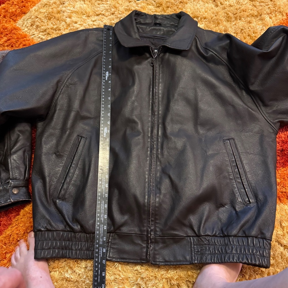 St Johns Bay Mens XL Brown Genuine Leather Bomber Jacket Vintage Full Zip‎ - Picture 12 of 13